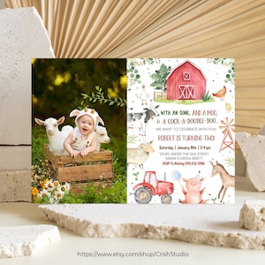 Editable Farm Birthday Invitation Boy Farm Animals Boy Barnyard Birthday Party Download Printable Invitation Template Digital Corjl F101