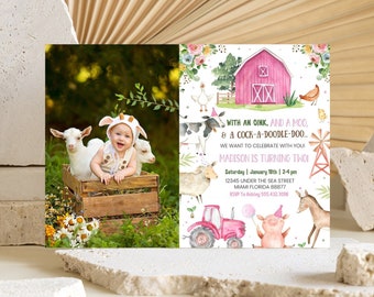Editable Farm Birthday Invitation, Girl Barn Party, Digital Invite, Farm Animals Barnyard Invitations, INSTANT DOWNLOAD, printable F102