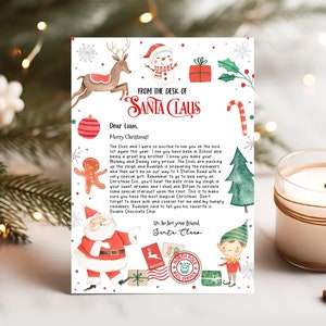 Carta editable de Papá Noel, carta de Papá Noel, carta de llegada de un elfo, carta de un elfo, desde el escritorio de, carta de Navidad, cartas de Papá Noel, SL110