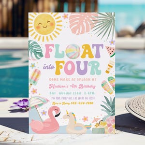 Bewerkbare zwemfeestje verjaardagsuitnodiging zwembadfeestje met aquarellen zwembadfeestje uitnodiging voor meisjes zwembadfeestje uitnodigen POL204