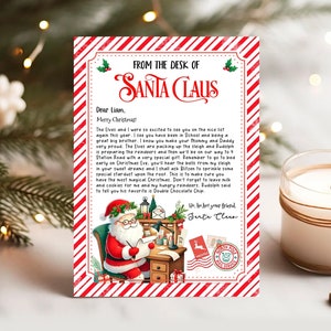 Carta editable de Papá Noel, carta de Papá Noel, carta de llegada de un elfo, carta de un elfo, desde el escritorio de, carta de Navidad, cartas de Papá Noel, SL104