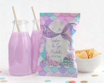 Under The Sea Chip Bag Template Custom Chip Bags Snack Bag Mermaid Tail Little Mermaid Under The Sea Mermaid Birthday M304