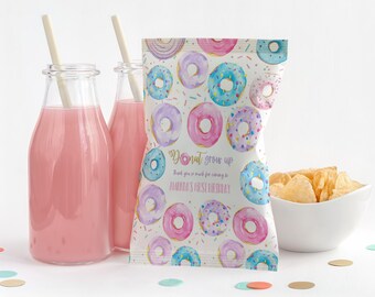 Donut Grow Up Birthday Chip Bag Donut Birthday Editable Donut Birthday Party First Birthday Custom Chip Bag Template Birthday Girl D006