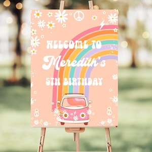 EDITABLE Groovy Birthday Welcome Sign Five Is a Vibe Groovy Decorations Groovy Theme Party Birthday Sign 5th Birthday G205