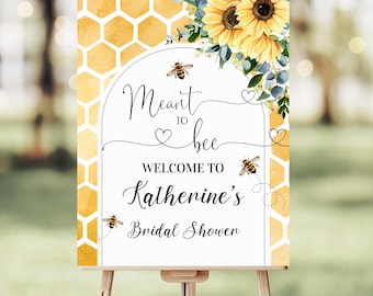 Placa de boas-vindas editável para chá de panela "Meant To Bee" (Destinadas a Ser), decoração para chá de panela, placas para chá de panela MBE104