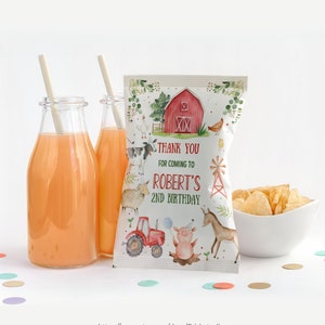 EDITABLE Farm Chip Bag Label Birthday Chip Bag Treat Bags Custom Chip Bag Birthday Favors Party Favor Template Farm Birthday F101