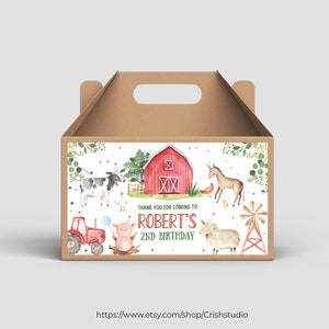 EDITABLE Farm Birthday Party Favor Gable Box Labels Farm Party Favors Candy Box Birthday Favors Party Favor Template Farm Birthday F101