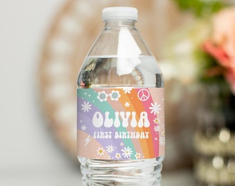 EDITABLE Groovy ONE Water Bottle Labels Custom Water Bottle First Birthday Groovy Party Groovy Baby Groovy Party Decor G102