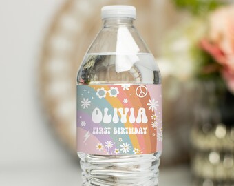EDITABLE Groovy ONE Water Bottle Labels Custom Water Bottle First Birthday Groovy Party Groovy Baby Groovy Party Decor G101