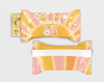 EDITABLE Groovy ONE Rice Treat Wrappers First Birthday Groovy Party candy wrappers Birthday Decorations Groovy Baby Groovy Party Decor G113