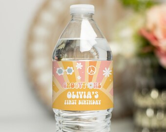 EDITABLE Groovy ONE Water Bottle Labels Custom Water Bottle First Birthday Groovy Party Groovy Baby Groovy Party Decor G113