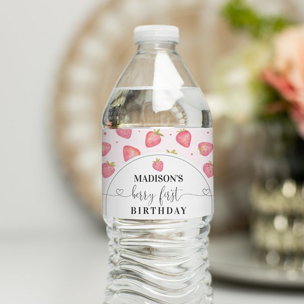 Berry First Birthday Water Bottle Labels Strawberry Birthday Water Bottle Sticker Berry 1st birthday Party Decorations BF01