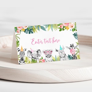 MODIFIABLES Jeunes sauvages et trois anniversaires Étiquettes de nourriture 3e anniversaire de fille Safari anniversaire animaux de la jungle Anniversaire d'enfant sauvage fille S203
