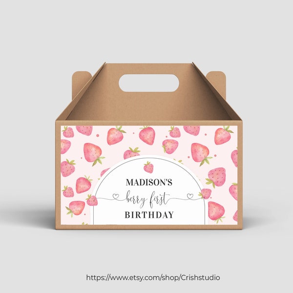 Berry First Birthday Box Label Strawberry Birthday Gable Box Labels Berry 1st birthday Party Decorations Birthday Girl BF01