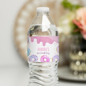 Sweet One Birthday Water Bottle Labels Donut Birthday Editable Donut Birthday Party First Birthday Custom Water Bottle Birthday Girl D001