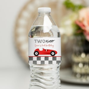 EDITABLE Two Fast Water Bottle Labels Custom Water Bottle Water Bottle Sticker Two Fast Birthday Race Car Birthday Racecar Birthday R104