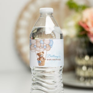 Etichette per bottiglie d'acqua con orsacchiotto Possiamo aspettare con pazienza Baby Shower Orsacchiotto Baby Shower Orso Decorazioni per baby shower Adesivo per bottiglia d'acqua T101