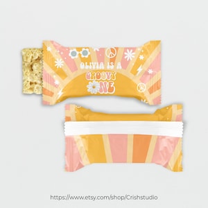 EDITABLE Groovy ONE Rice Treat Wrappers First Birthday Groovy Party candy wrappers Birthday Decorations Groovy Baby Groovy Party Decor G113