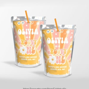 EDITABLE Groovy ONE Juice Label First Birthday Groovy Party Juice Pouch Labels Birthday Decorations Groovy Baby Groovy Party Decor G113