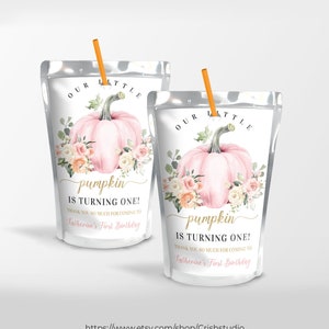 EDITABLE Our Little Pumpkin Juice Label Pumpkin 1st Birthday Fall Birthday Pumpkin Birthday Pumpkin One Editable Juice Pouch Labels PB102