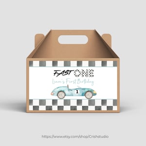 EDITABLE Fast One Gable Box Étiquettes Fast One Birthday Candy Box Race Car Anniversaire 1er anniversaire Garçon Voiture Thème Anniversaire R202