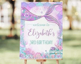 Under The Sea Welcome Sign Mermaid Editable Welcome Sign Happy Birthday Sign Welcome Signs Personalized Sign Mermaid Birthday M304