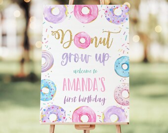Donut Anbauen Geburtstag Willkommensschild Donut Geburtstag Bearbeitbar Donut Geburtstagsfeier Erster Geburtstag Donut Zeichen Birthday Girl D006