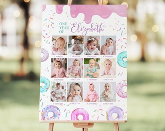 Sweet One Birthday Photo Poster Donut Birthday Editable Donut Birthday Party First Custom Photo Poster Birthday Girl D001