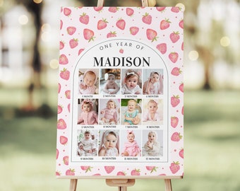 Berry First Birthday Photo Poster Strawberry Birthday Editable Photo Collage Poster Berry 1st birthday Party Decorations Birthday Girl BF01