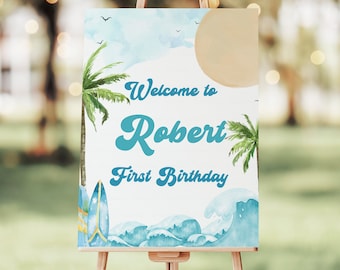 The Big One Birthday Welcome Sign Editable Welcome Party Sign The Big One Birthday Party The Big One Birthday Decor The Big One Surf BO1
