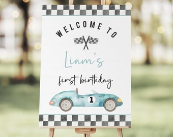 EDITABLE Fast One Welcome Sign Fast One Birthday Birthday Welcome Sign Race Car Birthday 1st Birthday Boy Car Theme Birthday R202