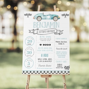 Bearbeitbar ZWEI Fast Birthday Meilenstein Poster Rennauto 2. Geburtstag Rennauto Vintage Rennauto Meilenstein Zeichen Meilensteintafel R102 R202 R101