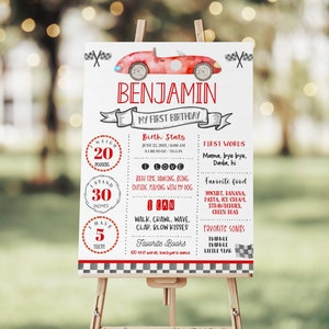 Bearbeitbar Fast One Geburtstagsmeilenstein Poster Rennauto 2. Geburtstag Rennauto Vintage Rennauto Meilensteinschild Meilensteintafel R303