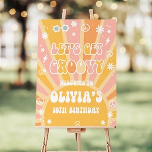 Groovy Welcome Sign Two Groovy Editable Groovy One Birthday Five Is a Vibe  Any Age Groovy Decorations Welcome Party Sign G116