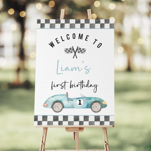 EDITABLE Fast One Welcome Sign Fast One Birthday Birthday Welcome Sign Race Car Birthday 1st Birthday Boy Car Theme Birthday R202