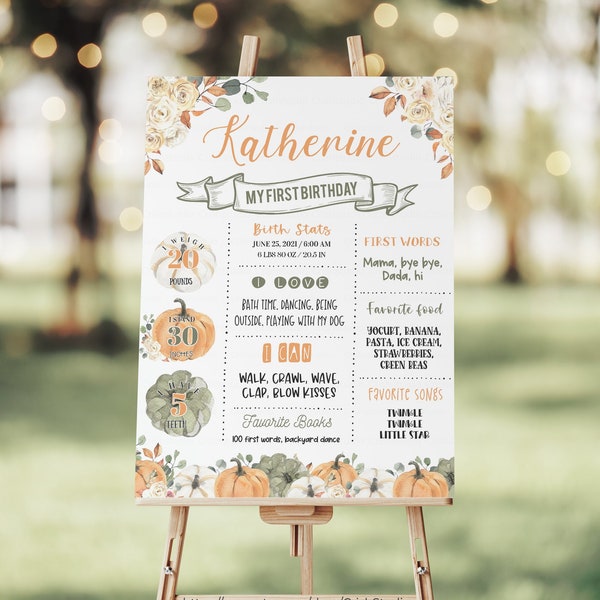 EDITABLE Our Little Pumpkin Birthday Milestone Poster Pumpkin 1st Birthday Fall Birthday Pumpkin Birthday Pumpkin One Milestone PB001 PB002