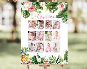Editable Pineapple Birthaday Milestone Photo Poster Pineapple Aloha Tropical Photo Collage Poster Sign Personalized Sign PE101
