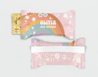 EDITABLE Groovy ONE Rice Treat Wrappers First Birthday Groovy Party candy wrappers Birthday Decorations Groovy Baby Groovy Party Decor G101