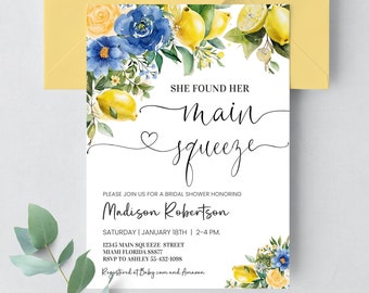 Bearbeitbare Blaue Zitrone Brautparty Einladung Blaue Blumen Zitrus Sie fand ihre Haupt Squeeze Invite Vorlage Sofortiger Download