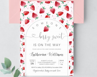 EDITABLE Strawberry Shower Invitation Baby Shower Invite Berry Baby Shower Berry Sweet Shower Girl Baby Shower Summer Baby Shower BS08