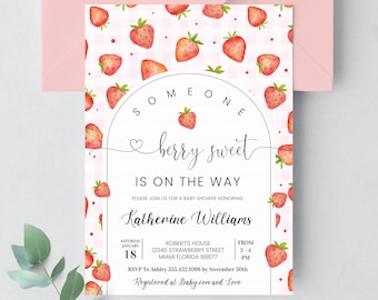 EDITABLE Strawberry Shower Invitation Baby Shower Invite Berry Baby Shower Berry Sweet Shower Girl Baby Shower Summer Baby Shower BS04