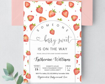 EDITABLE Strawberry Shower Invitation Baby Shower Invite Berry Baby Shower Berry Sweet Shower Girl Baby Shower Summer Baby Shower BS02