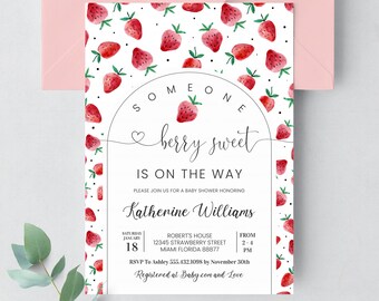 EDITABLE Strawberry Shower Invitation Baby Shower Invite Berry Baby Shower Berry Sweet Shower Girl Baby Shower Summer Baby Shower BS07