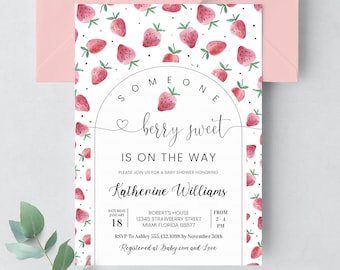 EDITABLE Strawberry Shower Invitation Baby Shower Invite Berry Baby Shower Berry Sweet Shower Girl Baby Shower Summer Baby Shower BS05