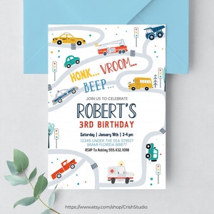 Editable Transportation Birthday Invitation Trucks Cars Diggers Tractor First Responders Birthday Party Invitation Instant Download