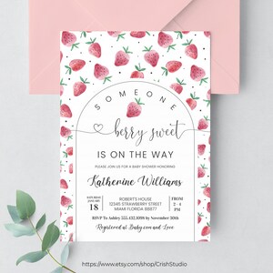 EDITABLE Strawberry Shower Invitation Baby Shower Invite Berry Baby Shower Berry Sweet Shower Girl Baby Shower Summer Baby Shower BS05