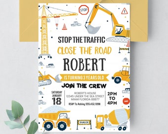 Editable Construction Birthday Invitation Dump Truck Birthday Party Digger Excavator Dumper Construction Site Party Instant Download C001