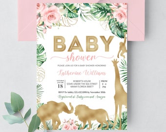 EDITABLE Safari Baby Shower Invitation Jungle Baby Shower Girl Baby Shower Safari Invitation Baby Shower Template Baby Shower Invites JG08