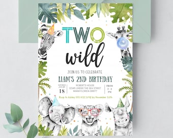 EDITABLE two wild Birthday Invitation Two Wild Invitation Second Birthday Two Wild Party Safari Birthday Wild Child 2nd Birthday S102