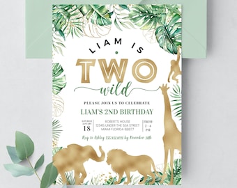 EDITABLE two wild Birthday Invitation Two Wild Invitation Second Birthday Two Wild Party Safari Birthday Wild Child 2nd Birthday J02